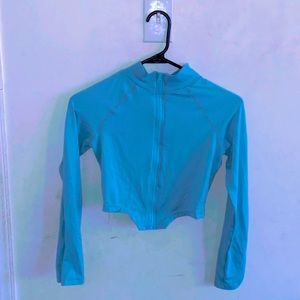 Long Sleeve Baby Blue Zip Up Shirt